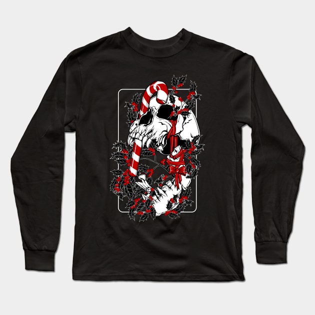 Deck the Skulls with Boughs of Holly Long Sleeve T-Shirt by Von Kowen